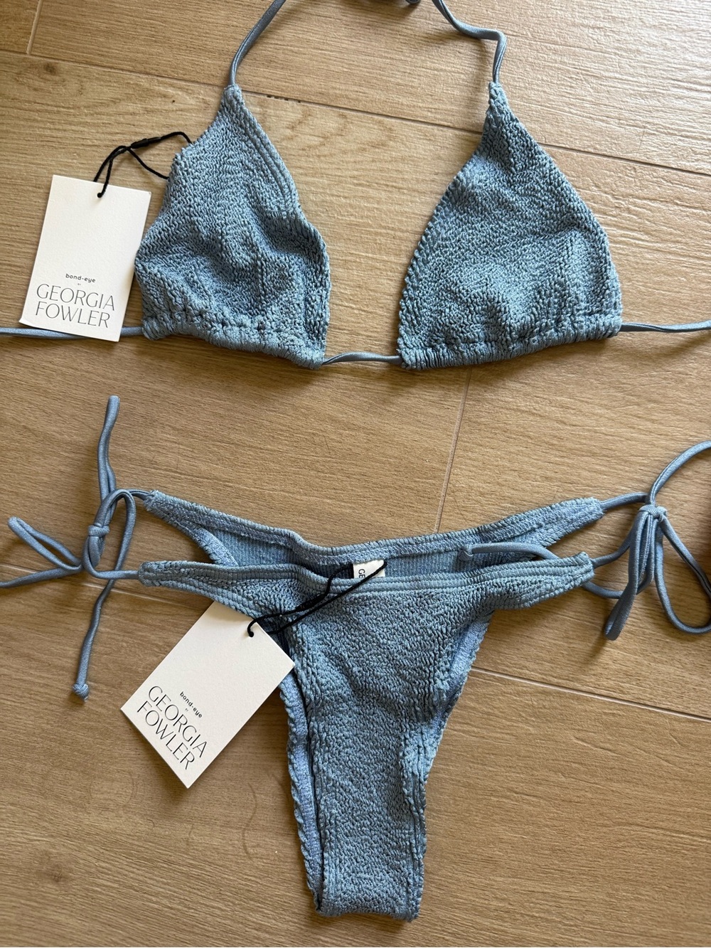 bond-eye Blue Textured Tie Bikini Set - Picture 2 of 5